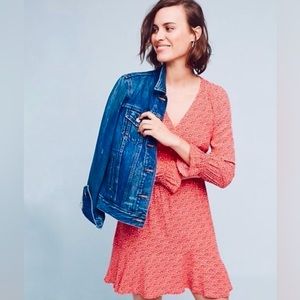 Anthropologie x Maeve | Monaco Red V-neck long sleeve dress
